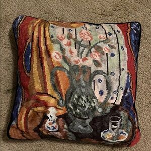 Colorful 14” Needlepoint Tapestry Throw Pillow